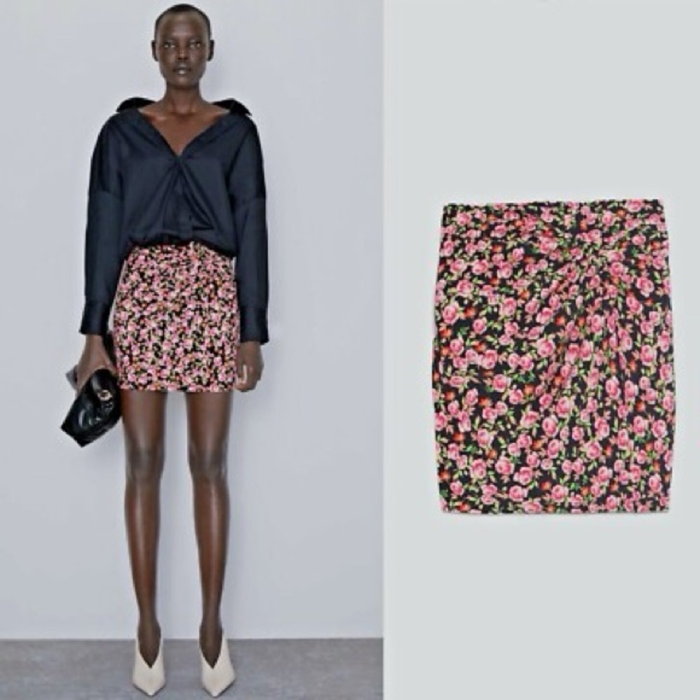 ZARA | Floral Black Mini Skirt
